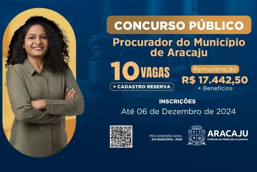 Concurso para procurador municipal de Aracaju tem inscrições abertas até sexta